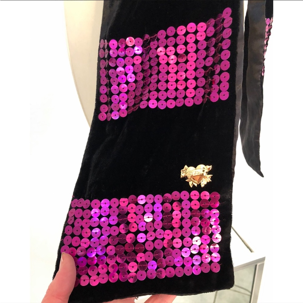 Vintage Betsey Johnson Black Velvet Pink Sequin Scarf